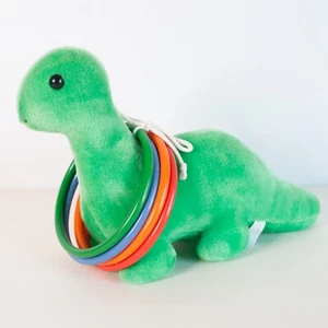 Eden Green Dino Ring Toss Game Toy Plush Stuffed Vtg Korea 8.5" Tall 12.5" Long - Picture 1 of 9