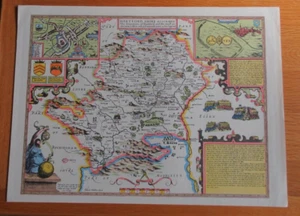 MAP OF HERTFORDSHIRE BY JOHN SPEED 1611 48 x 36cm 1970'S REPRODUCTION - Picture 1 of 3