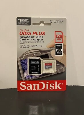 SanDisk Ultra PLUS UHS-1 MicroSD 128GB Memory Card With Adapter- BRAND NEW - Image 1 of 2