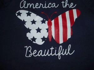 New Patriotic Proud American Girls Blue Short Sleeve T-Shirt Butterfly - Picture 1 of 2