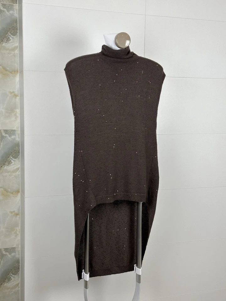 Brunello Cucinelli Túnica Suéter Largo con Brillo Marrón Cachemira/Seda Talla L Foto 1 de 4