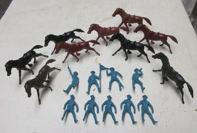 Marx Vintage Aqua Abrigo Largo Caballería con Caballos - de Carryall Ft. Juego Apache Foto 1 de 3