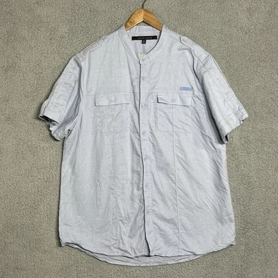 Camisa Sean John Y2k Hombres 2XL Informal Cómoda Mezcla de Lino Azul Manga Corta Abotonada Foto 1 de 4