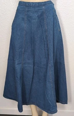 复古 Eddie Bauer 女式 6 长牛仔裙口袋 Prairie Modest 蓝色牛仔裤 — 第 1/4 张图片