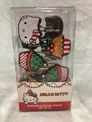 NIP Sanrio Hello Kitty Christmas Shower Curtain Hook Set Cupcakes Holiday Treats - Image 1 of 4