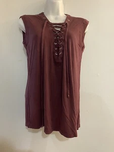 Oliviaceous Womens Tie Up Sleeveless Shirt, Washed Out Maroon  - Picture 1 of 5