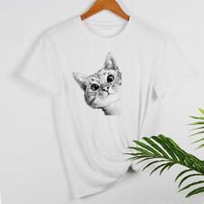 fr White Animal Fashion Peep Cat O Neck Women Short Sleeve T-shirt-611239