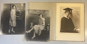 Lote de 3 fotos vintage originales de niña sepia de los años 30 8x10 Deb adolescente graduación vestido graduado - Imagen 1 de 12