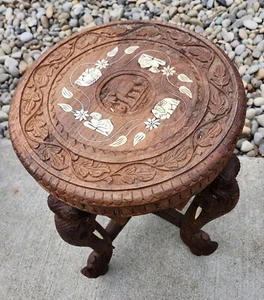 Vintage Elephant hand Carved Inlaid table or plant stand Rosewood - Picture 1 of 7