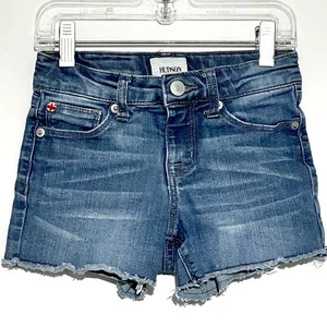 Hudson Girls Dark Blue Wash Raw Hem Denim Jean Shorts Youth Sz 7 - Picture 1 of 7