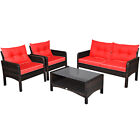 4 Pcs Outdoor Patio Rattan Wicker Furniture Set Sofa Loveseat W/red Cushion New