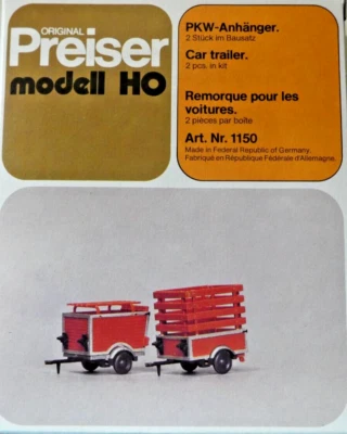 Preiser H0 1150 Kit di Costruzione Autovettura Rimorchio 2 Pezzi Nuovo IN Conf - Immagine 1 di 2