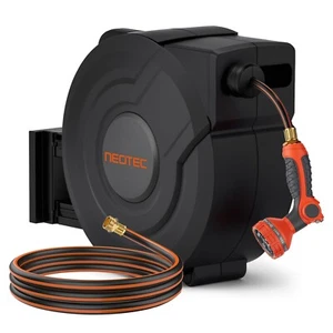 NEOTEC Retractable Garden Hose Reel 1/2 inch x 100ft Water Hose Reel Wall-Mount - Picture 1 of 7