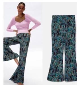 Zara Paisley Flare Teel Boho Women Pants Hi Rise 2X Tall New NWT Y2K Hippy Retro - Picture 1 of 9