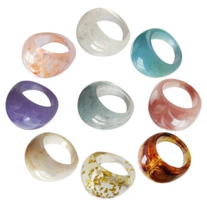 9Pcs Wide Thick Dome Rings Resin Rings Stackable Rings Finger Decoration - Picture 1 of 12