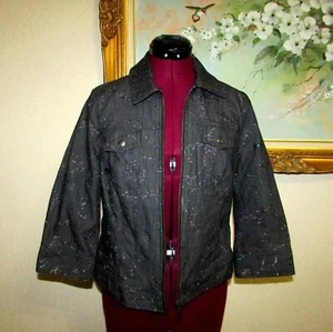 PETER NYGARD SZ 6 GRAY ZIP FRT LINED STRETCH JACKET W SUBTLE SPARKLE/3/4"SLEEVES - Picture 1 of 9