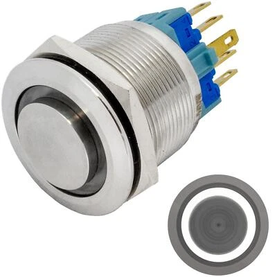 Stainless steel Push button raised Ø25mm Ring LED Cold White IP65 2,8x0,5mm Pins - Image 1 of 3