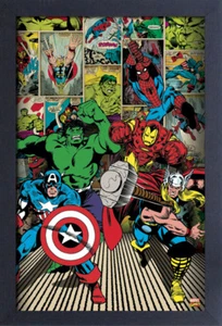 MARVEL PANEL COLLAGE 13x19 FRAMED GELCOAT POSTER COMICS VINTAGE THOR HULK IRON!! - Picture 1 of 2