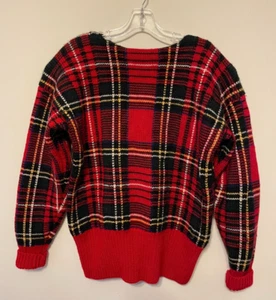 Polo Ralph Lauren Vintage Wool Sweater Women's Large Red Plaid Tartan Knit - Picture 1 of 6