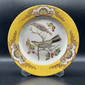 VTG Chinese Hua Rong Tang Zhi Porcelain Decor Bird Plate Gold Trim Yellow 10” B - Picture 1 of 5