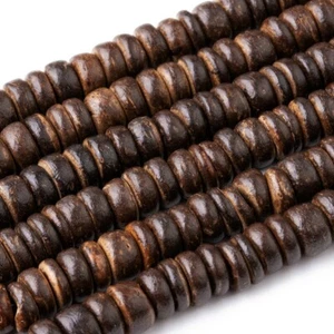 Cuentas de tuerca de coco 1 hebra 16" chocolate redondo plano 88 piezas/hebra 7x4 mm para artesanía - Imagen 1 de 2