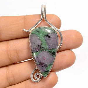 Natural Ruby Zoisite Gemstone 925 Silver Handmade Pendant 2" ARP-4977 - Picture 1 of 3
