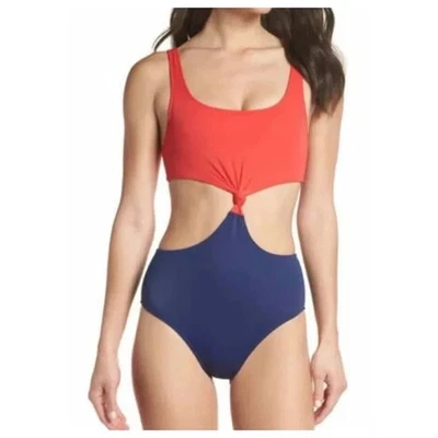 Sólido y a rayas FAB! Traje de baño Bailey rojo/azul marino de una pieza talla mediana Foto 1 de 4