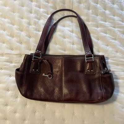 Cartera de fin de semana de cuero fósil vintage bolso de mano guijarro borgoña Foto 1 de 4