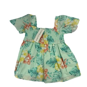 Janie and Jack Girls Smocked Lined Tropical Floral Top Flutter Sleeve Size 4 NWT - Picture 1 of 5