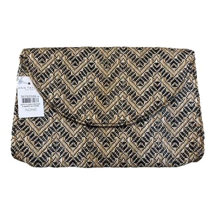 Ann Taylor Clutch Black Beige Tan Chevron Zigzag Pattern Purse Bag NWT - Picture 1 of 6