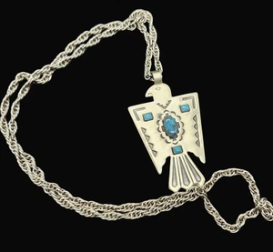 Neusilber Donnervogel Anhänger Halskette mit Türkis Inlay & Seil Kette - Bild 1 von 5
