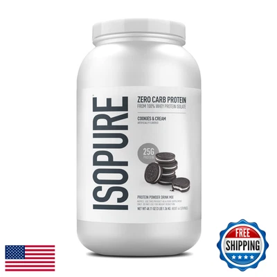 Isopure Zero Carb 100 % proteína aislada de suero en polvo galletas y crema 3 lb 44 porciones Foto 1 de 4