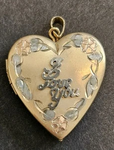 I Love You Heart LOCKET Pendant 1/20  14k GF  Gold - Picture 1 of 3