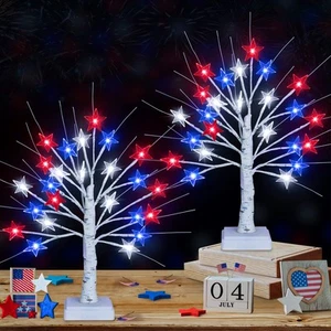 [Timer] 2 Pack 18 Inch 4th of July Patriotic Decorations Tree Light with 24 L... - Picture 1 of 7