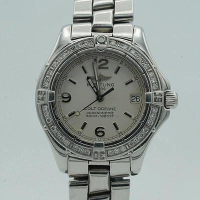Breitling Colt Oceane Orologio Donna A77350 Quarzo + Brillanti Bianco Carte Orig - Immagine 1 di 4