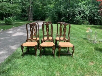 French Provincial Walnut and Rush seat Dining Chairs - Set of 6 - Image 1 of 4