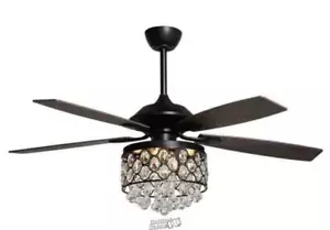 Parrot Uncle-Black Mount Crystal Chandelier Fan With Remote Control 3 Speeds - Picture 1 of 4