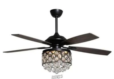 Parrot Uncle F6253110V Berkshire 52” Indoor Black Crystal Chandelier Ceiling Fan - Image 1 of 4