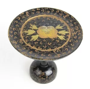 Casa delle bambole vintage lacca nera fantasia oro dipinto piedistallo floreale tavolo - Foto 1 di 6