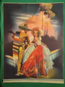 1940's BEAUTIFUL ART MARIACHI SERENATA COUPLE ORIGINAL MEXICAN POSTER CALENDAR - Picture 1 of 1