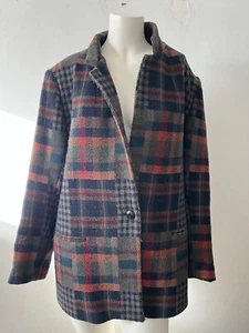 Vintage 80s Plaid  Tartan Jacket Size 14 Wool Blend Academic Scholar Preppy - Picture 1 of 10