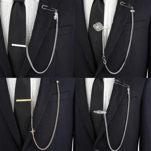 Men's Long Cross Chain Brooch Pin Jewelry Rhinestone Wedding Suit Accessories - Picture 1 of 11