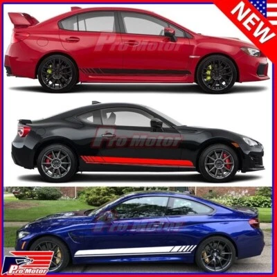 2pcs Set Plaid Racing Sport Side Fender Skirt Stripe Vinyl Decal Sticker Sedan P - Image 1 of 4