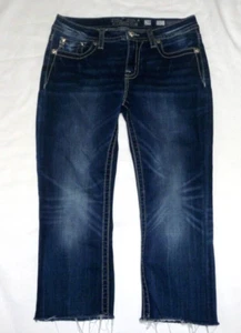 Miss Me sz 29 raw hem frayed cropped slim boot cut jeans mid rise EUC - Picture 1 of 7