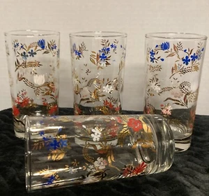 4er Set Atemberaubende MCM 50’s-60’s Floral Glaswaren 16oz. - Bild 1 von 10