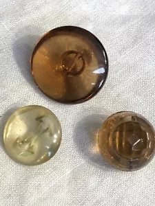 Vintage 3 Amber Depression Era Glass Buttons JM-84 - Foto 1 di 4