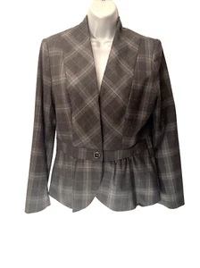 New York And company Gray Checked Peplum Pant Suit, Size 8,Single Botton Front. - Picture 1 of 11