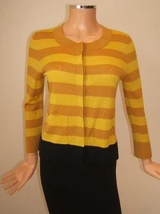AKRIS PUNTO 6 Luxury Yellow Black Mustard  Designer Womens Cardigan Knit Sweater - Picture 1 of 12