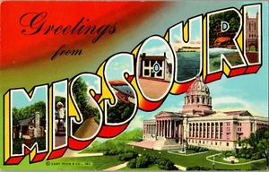 Cartolina auguri dal Missouri grande lettera cromata non pubblicata - Foto 1 di 2