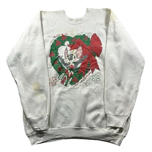 Suéter Vintage Años 90 Navidad Ratón Corona Y2K Jersey Gris Mujer XL Hecho en EE. UU. - Imagen 1 de 12